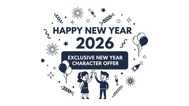 New Year's Celebration: A festive illustration for the upcoming New Year, radiating joy, hope and looking forward to the future.