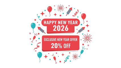New Year Offer in 2026: An eye-catching graphic design presents a special New Year offer, embellished with festive elements that evoke a sense of celebration and anticipation for the coming year. 