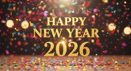 Celebrate the arrival of 2026 with a shower of confetti and shimmering lights, marking a joyous and hopeful New Year