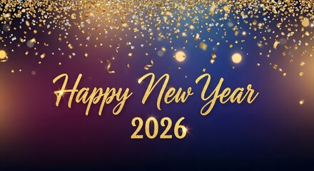 Sparkling Happy New Year 2026 Wishes with Golden Confetti