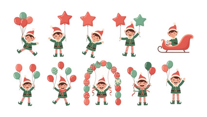 Festive Elves Collection: A cheerful assortment of cartoon elves, each brimming with holiday spirit and festive decorations. 
