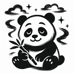 panda brushstroke illustration with bamboo