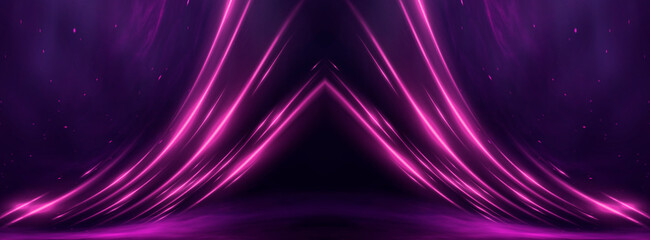 Obraz premium Wet asphalt, reflection of neon lights, a searchlight, smoke. Abstract light in a dark empty street with smoke, smog. Dark background scene of empty street, night view, night city.