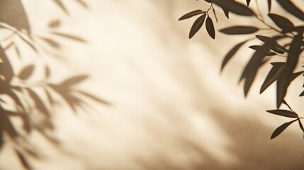 Ethereal plant shadows dance on a warm beige wall, creating a calm, organic backdrop perfect for serene designs and mindful marketing campaigns