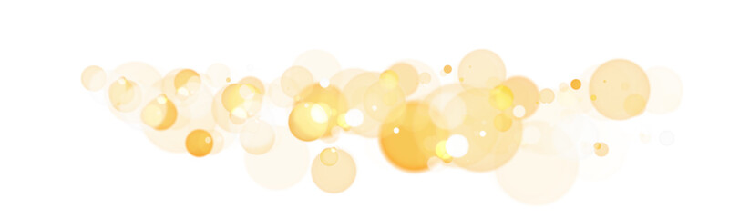 Fototapeta premium Golden soft bokeh circles floating on white background with warm glowing highlights. 