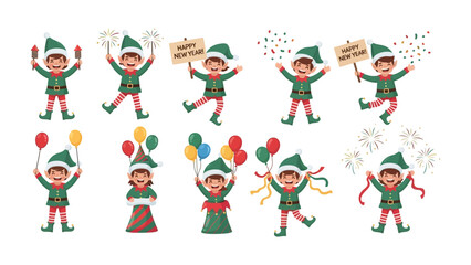 Festive Elf Collection: A vibrant assortment of charming elves, each radiating holiday cheer through whimsical gestures and festive props.