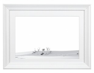 Framed arid landscape sand, low scrub, high key
