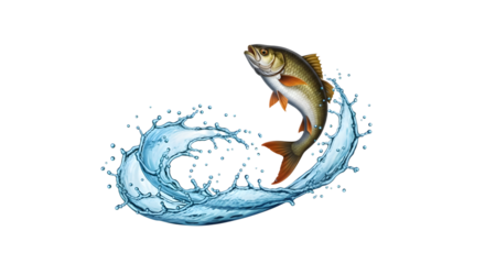 Fish jumping out of water isolated on transparent background