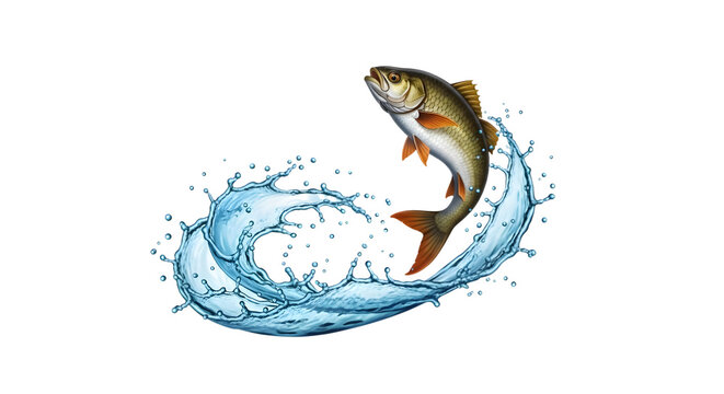 Fish jumping out of water isolated on transparent background