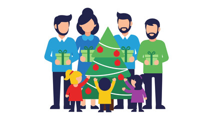 Festive Family Gathering: Capturing the heartwarming essence of family, people come together for a special holiday celebration. The festive atmosphere is enhanced by a decorated tree.
