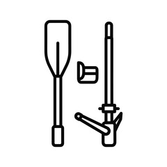 Rafting icon rafting equipment with paddle and pump isolated on