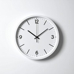 Round white clock on a white background