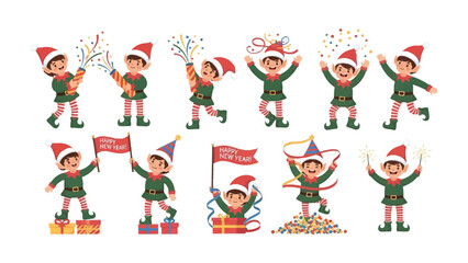 Elf Christmas Festive Elements: A delightful collection of festive elves celebrating the holidays with various elements in a playful and joyful manner.