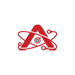 Innovative tech brand logo with letter A, target, and circuit design for cutting-edge technology companies and modern app development