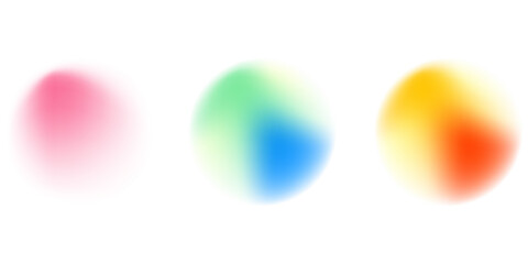 Set color circle gradient noise gradation. Abstract colorful watercolor blur mesh on isolated transparent background. Circle shape png.