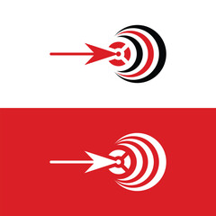 Dynamic arrow hitting target design, ideal for focus, success and marketing concepts, symbolizes precision and achievement, red and white visual impact