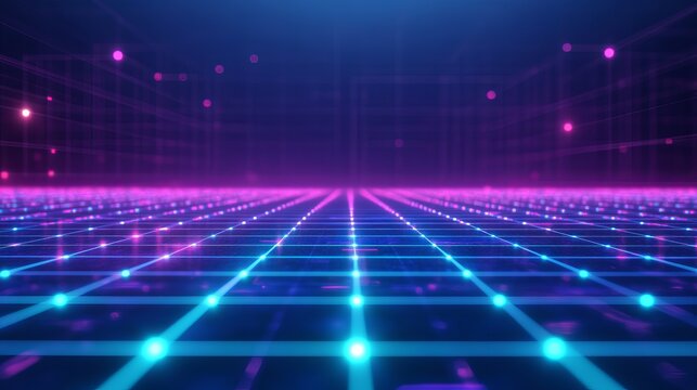 Immersive neon grid backdrop for a futuristic cyberpunk vibe, perfect for gaming streams, tech presentations, or modern abstract art projects