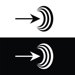 Dynamic arrow reaching crescent target, modern design for achieving goals and focusing energy, sleek black and white symbol for business solutions
