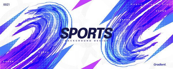 Abstract and Dynamic Sport Background in Colorful Gradient Style and Halftone Effect. Banner, Poster, or Cover Templates for Sports, Fitness, or Events