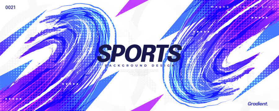 Abstract and Dynamic Sport Background in Colorful Gradient Style and Halftone Effect. Banner, Poster, or Cover Templates for Sports, Fitness, or Events