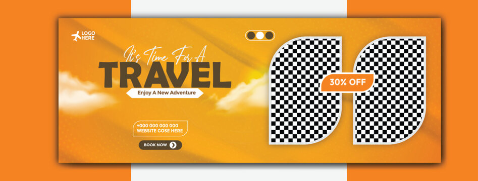 Travel and tourism banner template with tropical destinations and scenic views