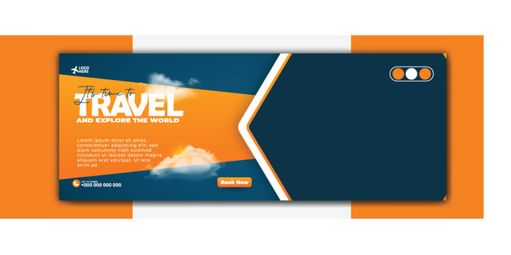 Travel and tourism cover template with tropical destinations and scenic views
