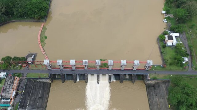 Aerial view of the Hydroelectric Energy Generation: Blitar Dam Water Release