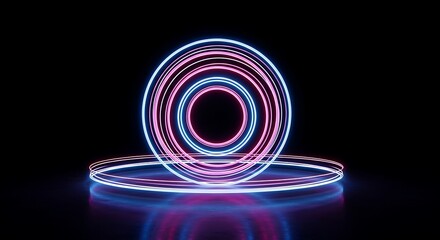 Glowing Neon Rings: Abstract Geometric Design on Black Background