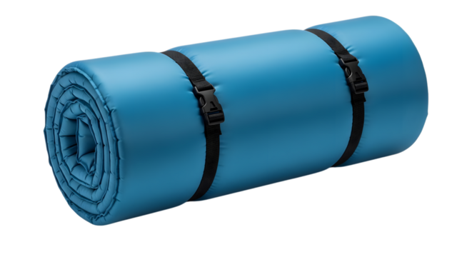 Rolled blue camping mat isolated on transparent background