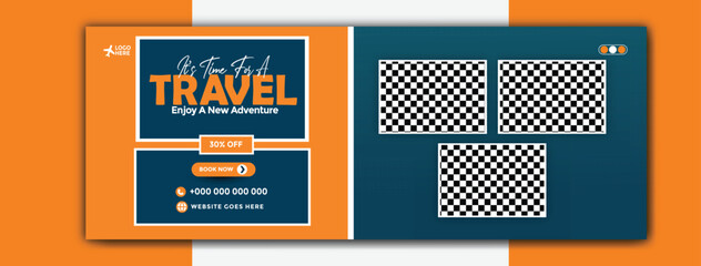 Travel and tourism banner template with tropical destinations and scenic views