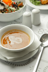 Harira – traditional Moroccan thick tomato lentils soup, Kosher Menu at the restaurant	