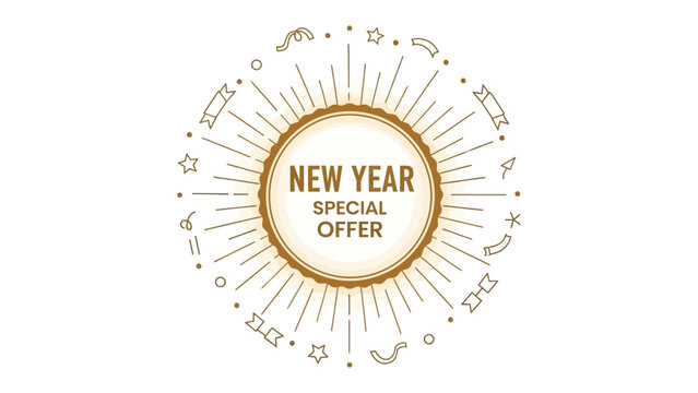 New Year Special Offer Announcement: A festive circular design announces a special New Year offer with a touch of elegance and celebration.