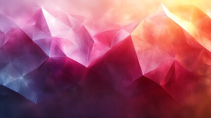Abstract geometric background Low poly crystal facets with glowing hues of pink, orange, and purple