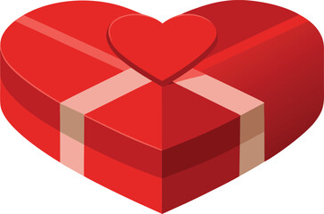 Red heart shaped gift box with ribbon and small heart accent