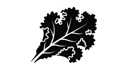 Black silhouette of a kale leaf isolated on white background silhouette