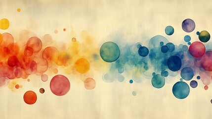 Abstract watercolor painting with colorful circles transitioning from warm orange to cool blue tones