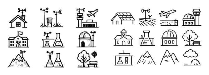 Fototapeta premium Weather Station Sketch Icons