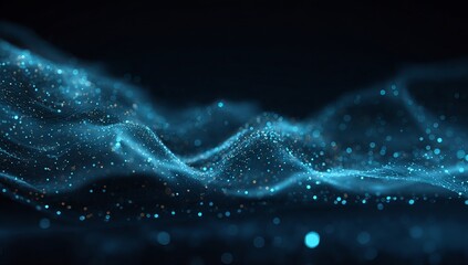 Fototapeta premium Blue Digital Particles Wave Abstract Background image 1