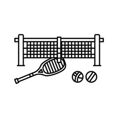 Tennis equipment with net, racket and balls isolated on