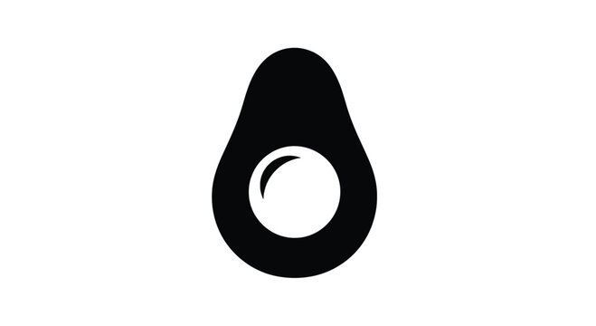 Black silhouette of an avocado half with pit isolated on white background