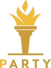 Golden torch with party text symbolizing celebration and success