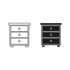 Two stylized bedside tables one outlined and one solid black