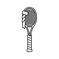 Tennis racket with ribbon isolated on for sport equipment