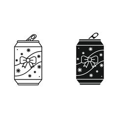 Christmas holiday soda can icons with bow and snowflakes