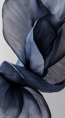 Elegant flowing fabric in navy blue and silver gray with textured pleats