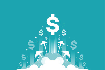 Dollar sign launching rocket financial growth success concept vector illustration