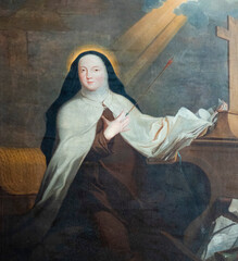 Painting (19th century) of Saint Teresa of Avila or Sainte Th&eacute;r&egrave;se d'Avila. Saint of the Roman Catholic Church.