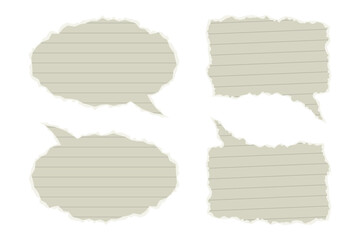 Torn paper speech bubbles wrinkled lined chat boxes vector set