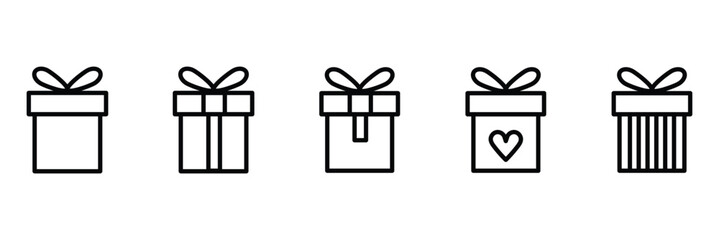 Present gift box icons set. Christmas and birthday gift icon illustration vector symbol isolated. Line and silhouette style