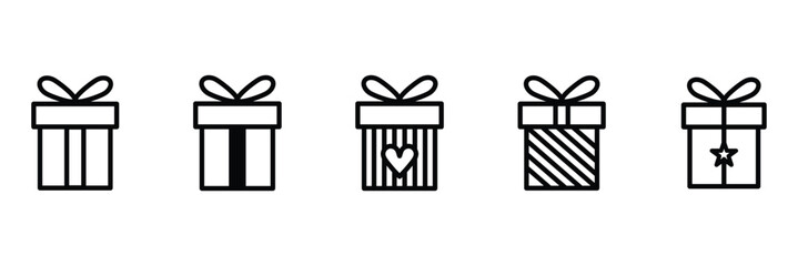 Present gift box icons set. Christmas and birthday gift icon illustration vector symbol isolated. Line and silhouette style